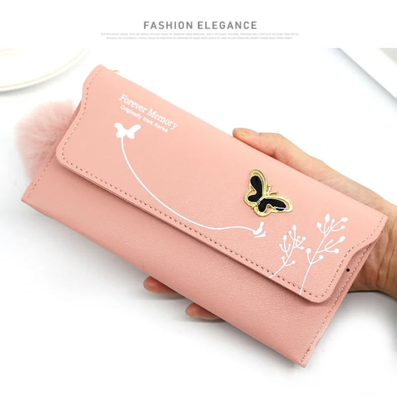 Модный женский кошелек-конверт из искусственной кожи с принтом бабочки длинный