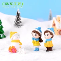 zocdou winter dress lovers snowman boy girl studendt people doll toy model statue figurine ornament miniatures home diy decor