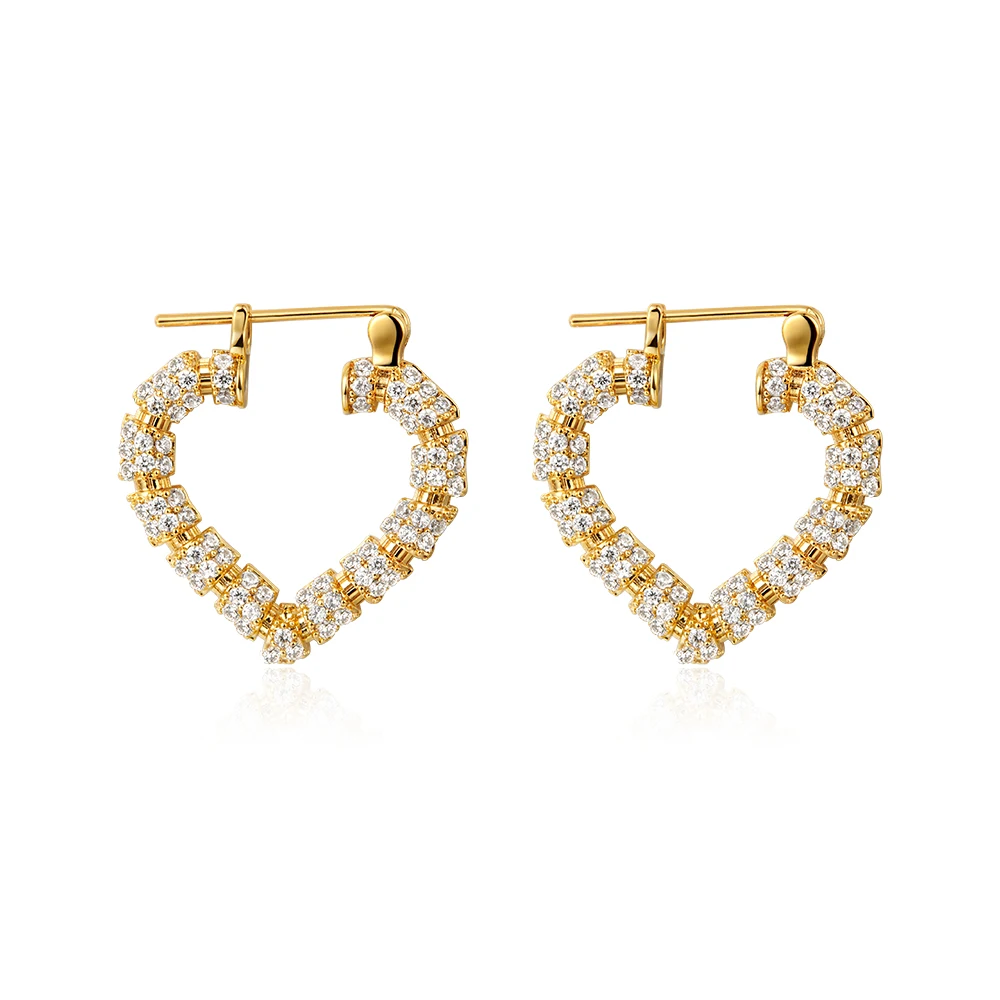 

Fashionable Bamboo Joint Color Matching Diamond Love Heart Stud Earrings Earrings 2021 Summer New Earrings Female Fashion