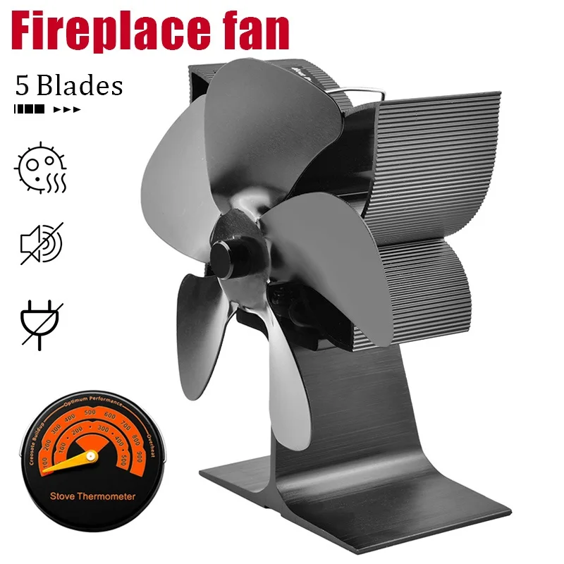 

5 Blade Aluminum Alloy Fireplace Fan Thermal Power Fireplace Heater Efficient Heat Distribution For Wood Burner Winter Warmer