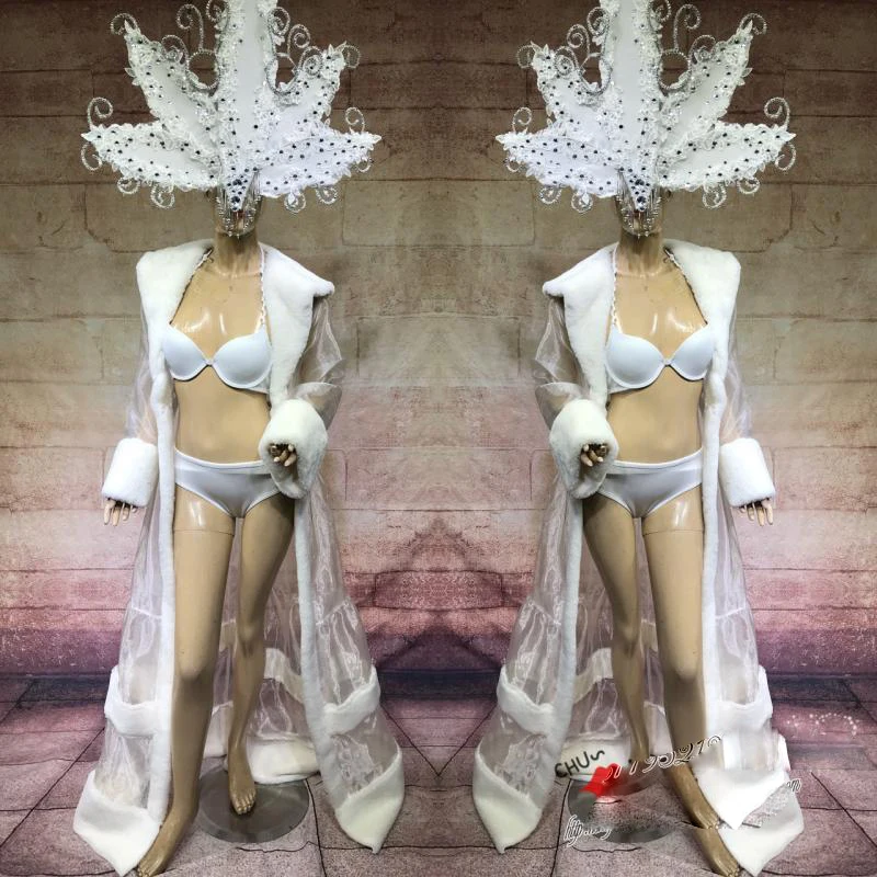 Новинка белая меховая шаль атмосферная кружевная маска головной убор Рождество