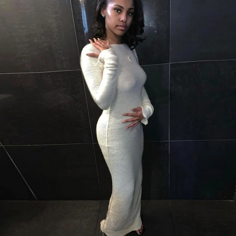 

2021 Autumn Cotton Soft Long Sleeve Dress For Women Elegant Solid Bodycon Party Lady Clothes Female Casual O Neck A Line Dress