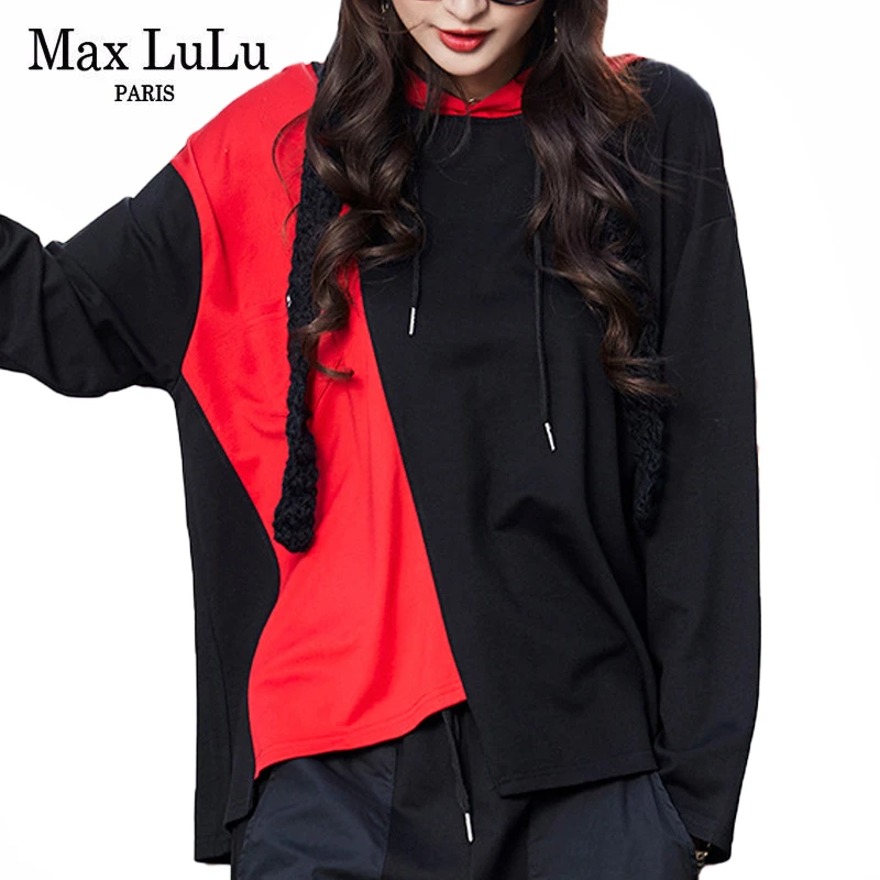 Толстовка Max LuLu Женская в стиле пэчворк модный брендовый Свободный свитшот с