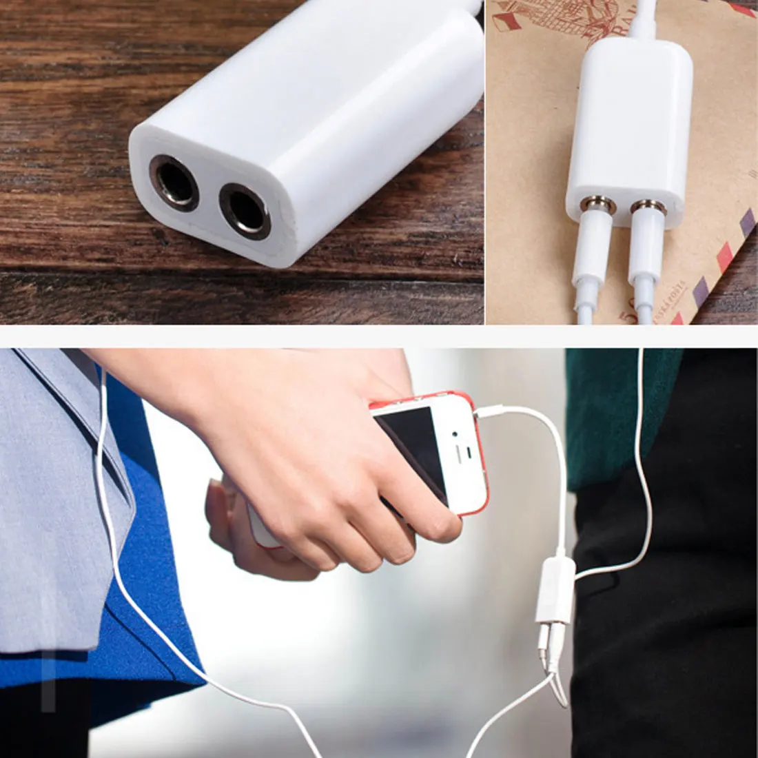 Белая стереогарнитура с двумя отверстиями стерео наушники одинаковым