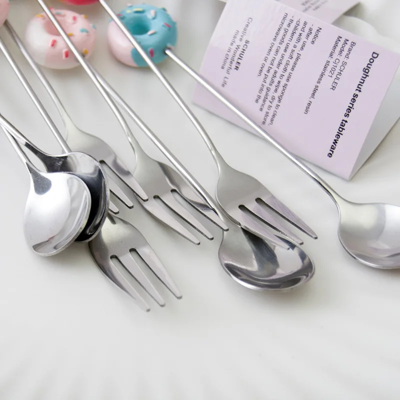 1 шт. Нержавеющая сталь Микки пончик столовая ложка вилка Мороженое для