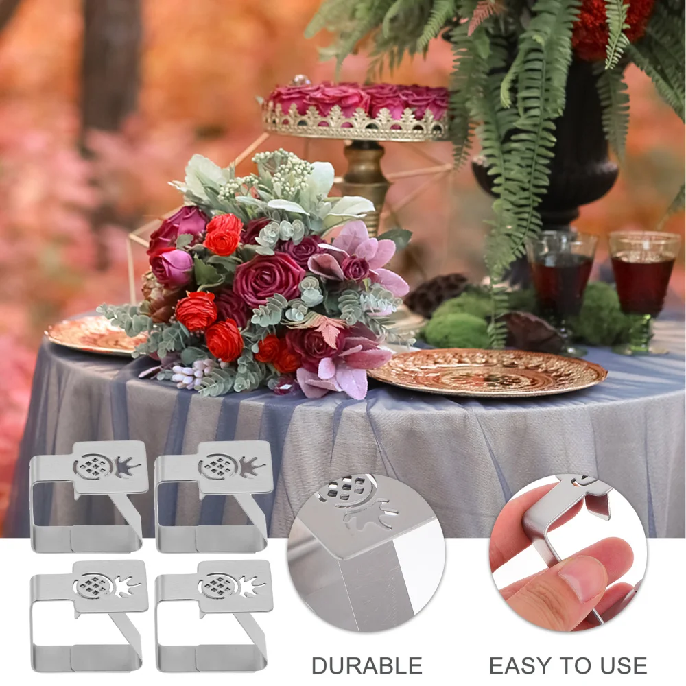 

4Pcs Stainless Steel Tablecloth Clamps Adjustable Table Linen Clamps (Silver)