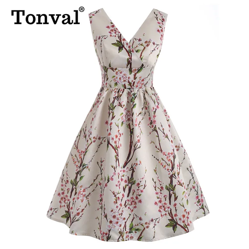 Женское плиссированное платье Tonval бежевое винтажное с запахом V образным вырезом