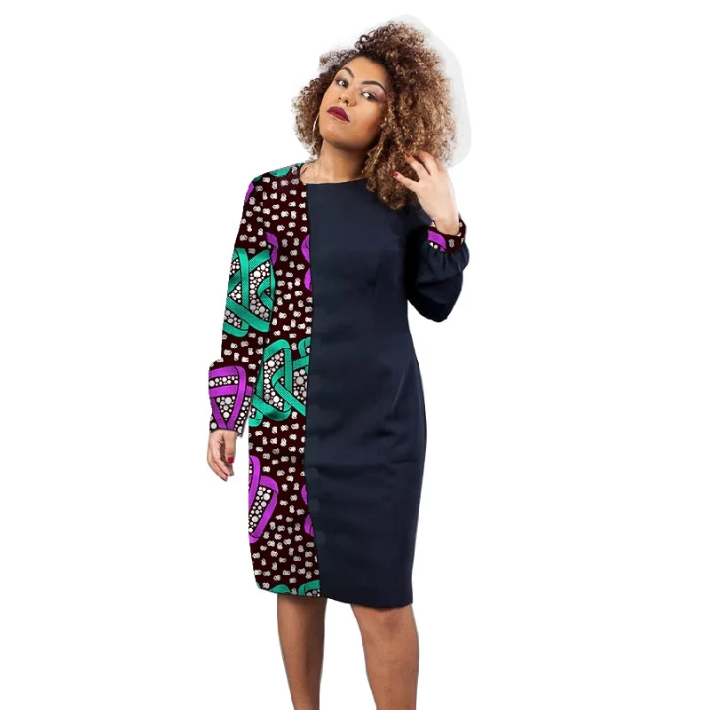 

Patchwork Dress O-Neck African Print Fashion Female Nigerian Outfits Party Wear Customized