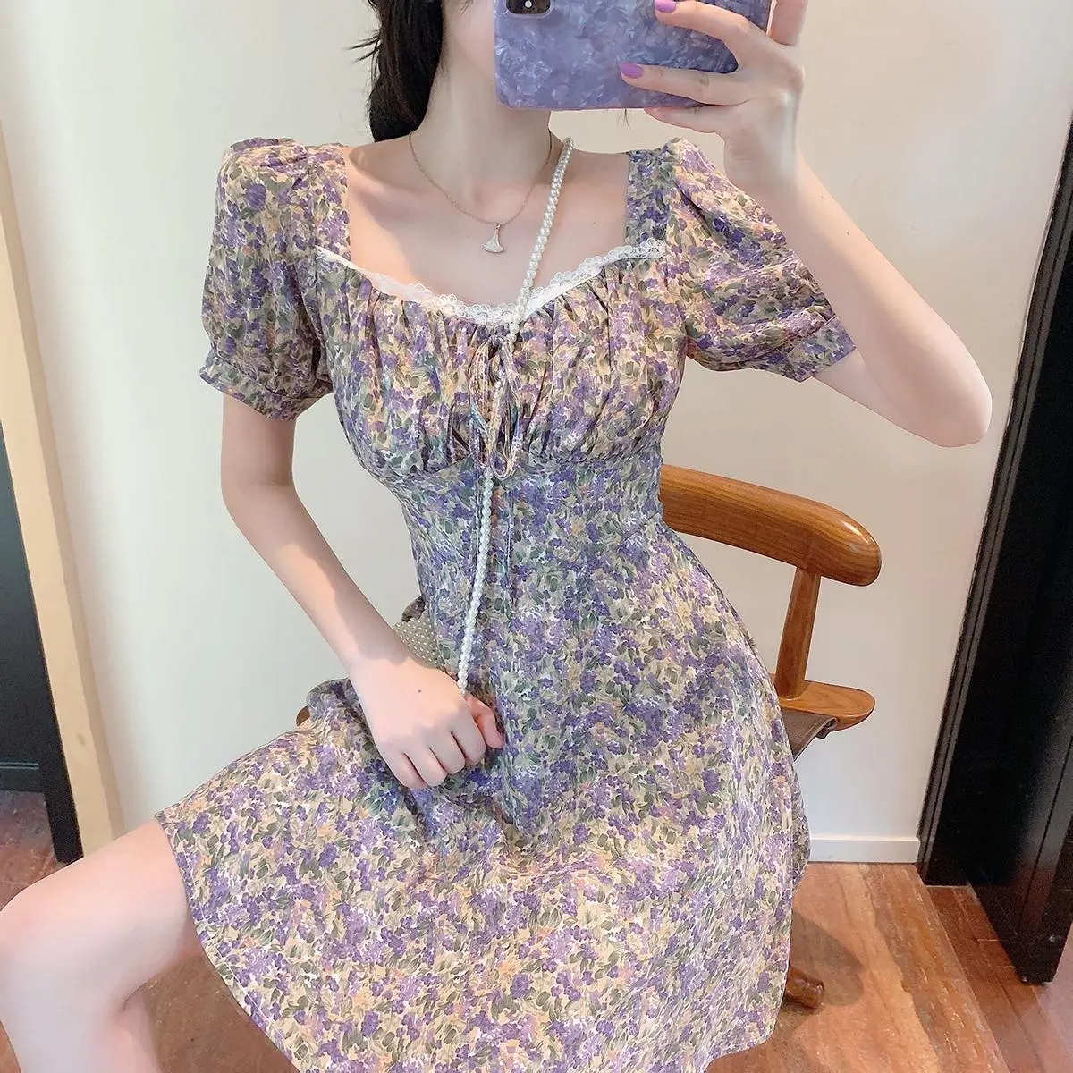 

2020 summer women's vintage large size floral printed lace dress long female plus size flower printing elegant bodycon dress