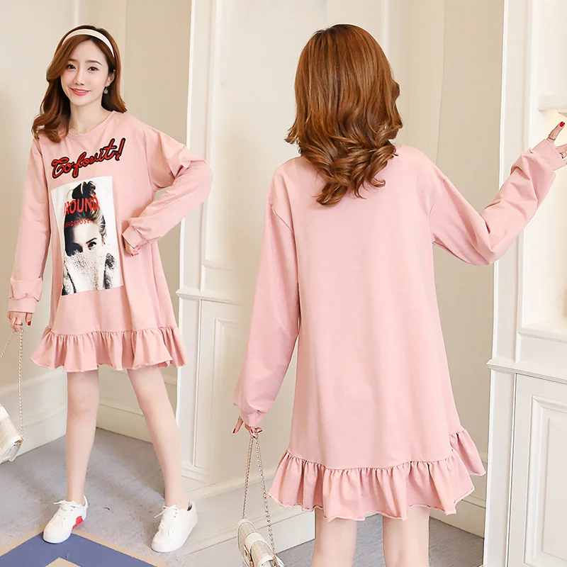 Одежда для беременных 2018 весенне-осеннее платье-футболка с длинными рукавами