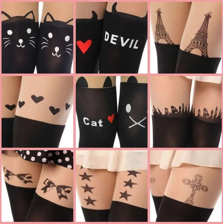 

Fashion girls women pantyhose woman tights cat print cartoon cat pure shape tights fancy fashion stockings pantyhose black women