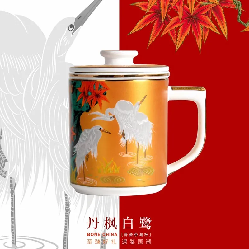 Taza de t&eacute; de porcelana China de hueso de gama alta, vaso de regalo de gran capacidad con tapa, taza de t&eacute; Simple para reuniones, 550ml-1