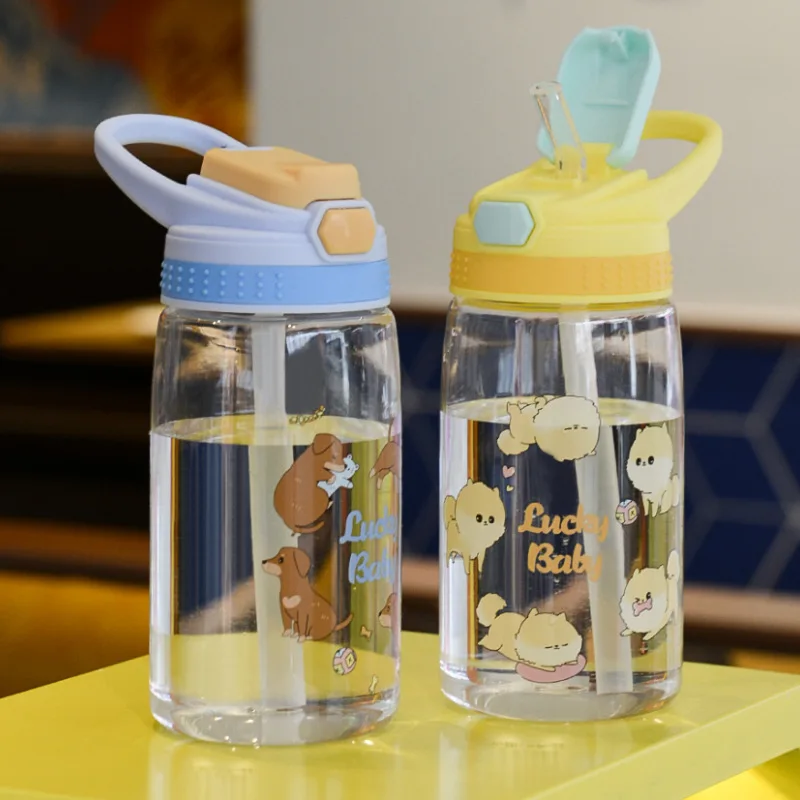 

Children Cartoon Duck Bill Pots Straw Plastic Water Cup Baby Students Kindergarten Water Cup Drop Proof Portable Sports Kettle