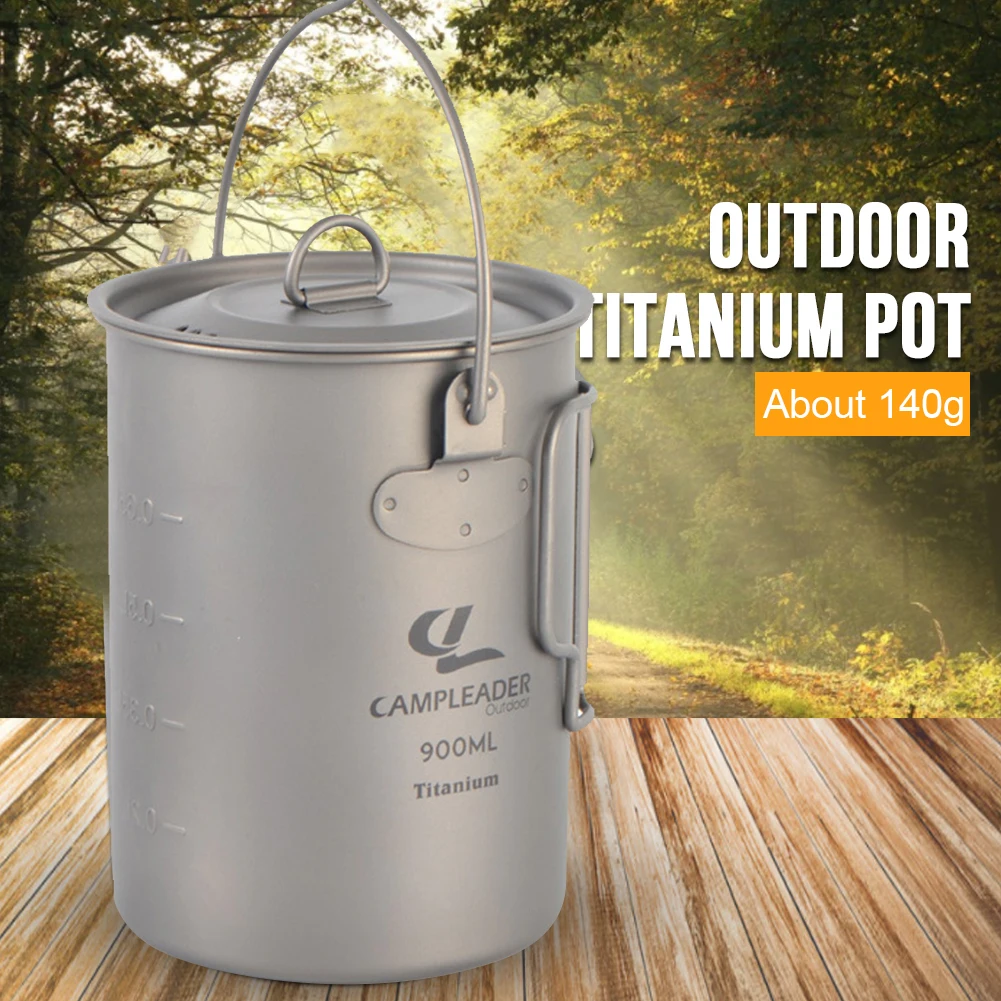 Уличная кастрюля посуда титановая чашка для воды с крышкой складная ручка 900 мл