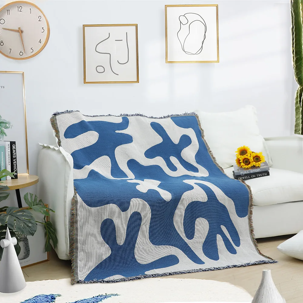 Casual Abstract Blankets Decoration Blue Blanket Carpet Sofa Leisure Single Tapestry Throw |