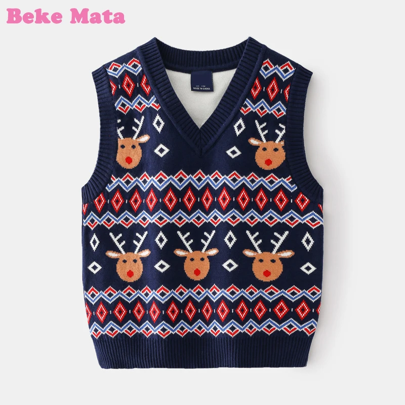 Christmas Vest For Boy 2022 Spring Double Layer Knitted Kids Boys Sweater Sleeveless Little Child Tops Children Clothing 3-9Year