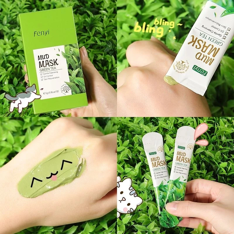 

5PCS Green Tea Mud Mask Deep Cleansing Oil Control Moisturizing Facial Mask Remove Blackheads Acne Shrink Pores Face Care