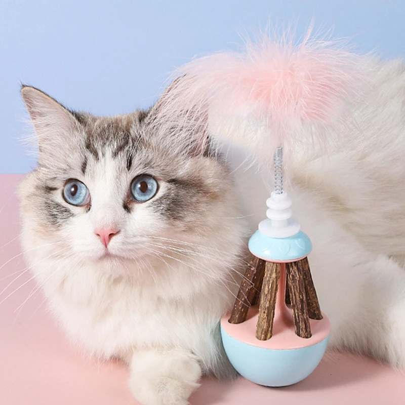 

Cat Tumbler Toy Faux Feather Catnip Kitten Chaser Toy Pet Rotating Toy Kitten Interactive Balance Feather Toy Legendog