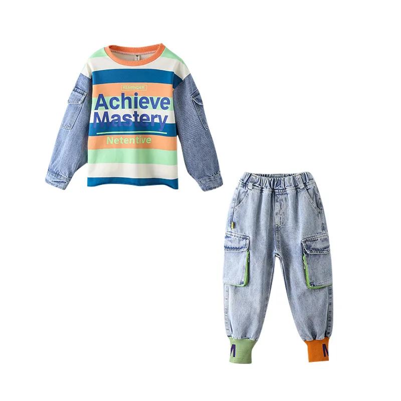 

Jean Cartoons Spring Autumn Boys Clothing Suits Sweatshirts+ Pants 2pcs/Set Kids Teenager Sportswear School Uniform Tracksuit H