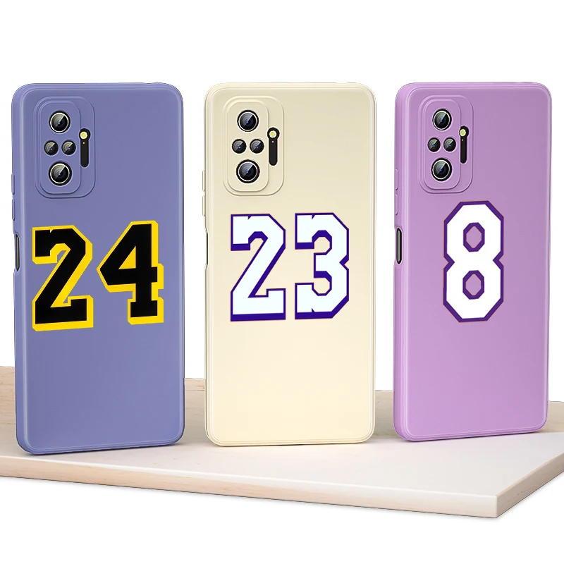 

Numbers 24 23 8 For Xiaomi Redmi Note 10S 10T 10 9T 9 9S 8T 8 7 Pro Max 5G Phone Case Liquid Silicone Soft TPU Cover