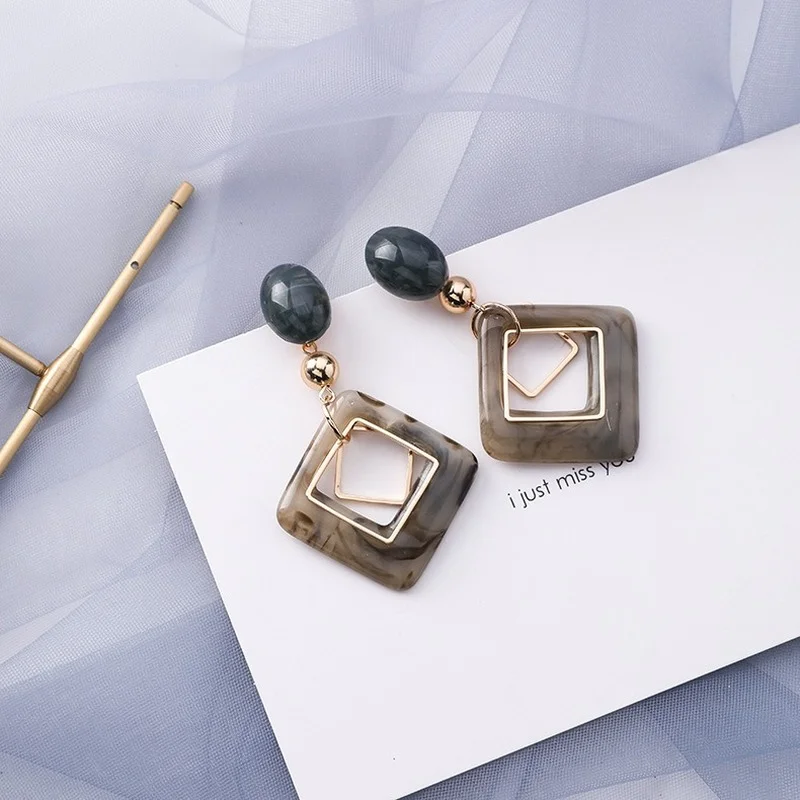 

Korean Fashion Blue-gray Earrings Female Geometric Earrings New Personality Simple Luxury Small Accessories Aretes Flores 2021