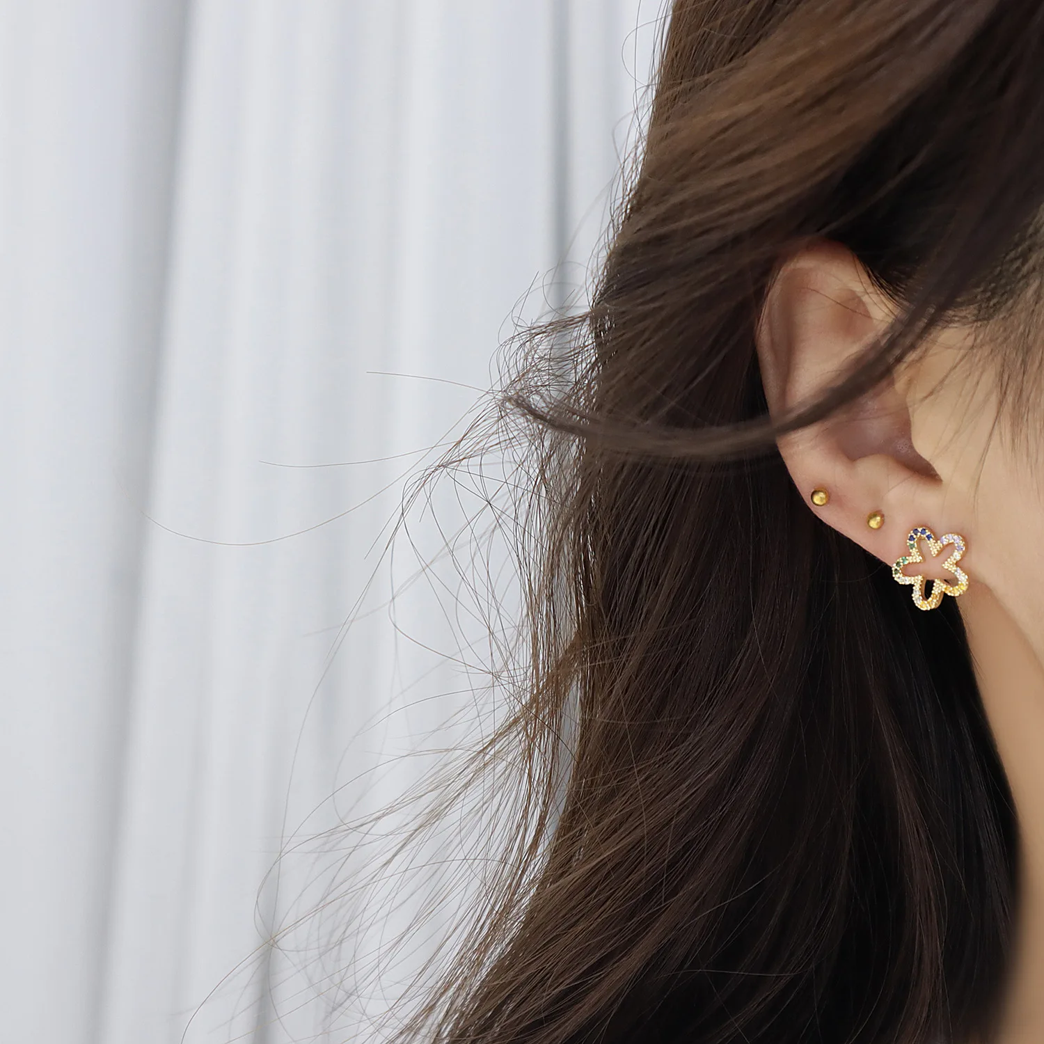 

New Design 14K Gold Plated Pierced Multi-color Flower Stud Earrings For Women Luxury Jewelry Zircon Earrings