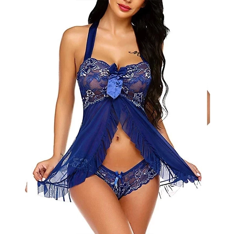 

Sexy Women Nightie Lingerie Flower Night Dress Lace Nightgown V-Neck Peignoir Sleepwear Sexy Nightwear Strap Chemise Night Shirt