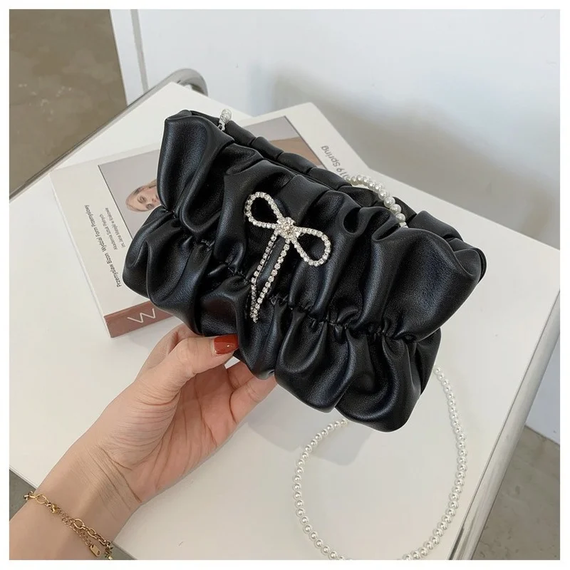 

High Quality Korean Ladies Bow Shoulder Bag 2021 New Trendy Summer Fashion Female Bag Net Red Pearl Shoulder Strap Messenger Bag