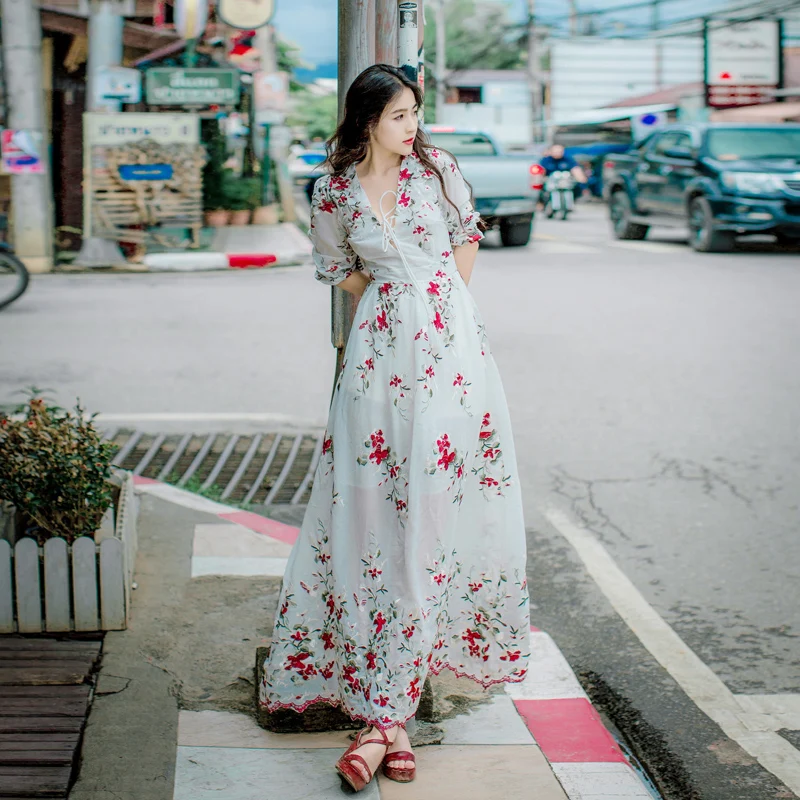 Женское Сетчатое платье с цветочной вышивкой HAMALIEL белое праздничное пляжное