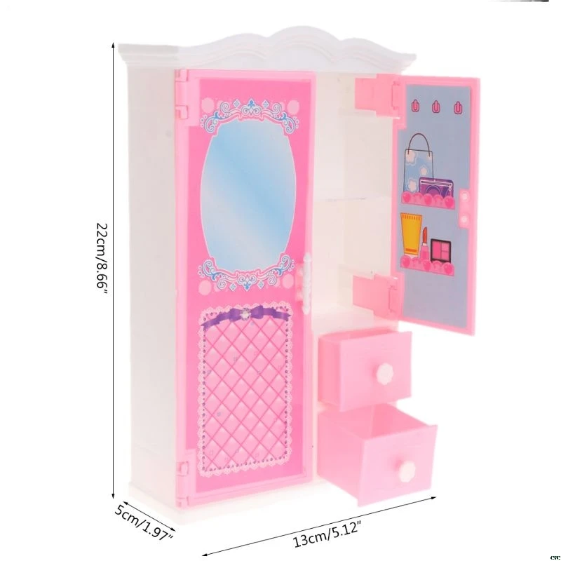 

New Closet Toy With Mirror Doll House Princess Bedroom Furniture Wardrobe Doll Accessories For Dolls Toys Gifts