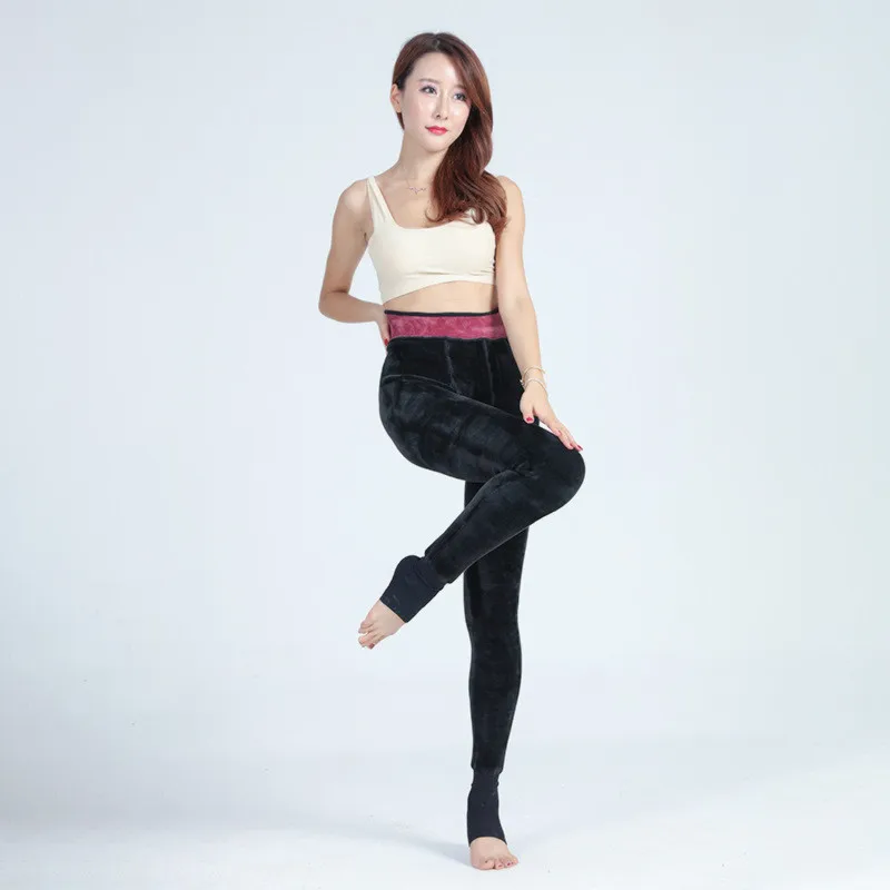 Женские теплые леггинсы с высокой талией однотонные Бархатные большие размеры