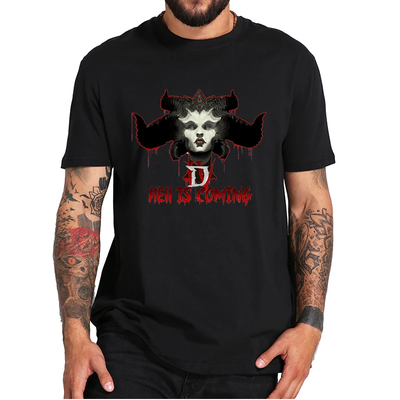 

Diablo 4 Hell is Coming T-Shirt Classic World Action RPG Video Game Essential Tee Tops 100% Cotton Gift Demon-slaying Gamers