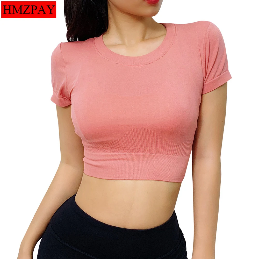 

Yoga Shirt Short T-shirts E-girl Pink Crop Tops Summer Leisure fitness Style O-neck Short Sleeve T-shirts