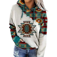 autumn new women sun flower printed ethnic sweatshirt patchwork springs pullover hoodie casual loose female hooded tops pullover