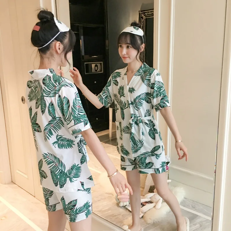 

Ladies Pajamas Summer New European And American Home Wear Short-sleeved Suits Casual Ice Silky Suits