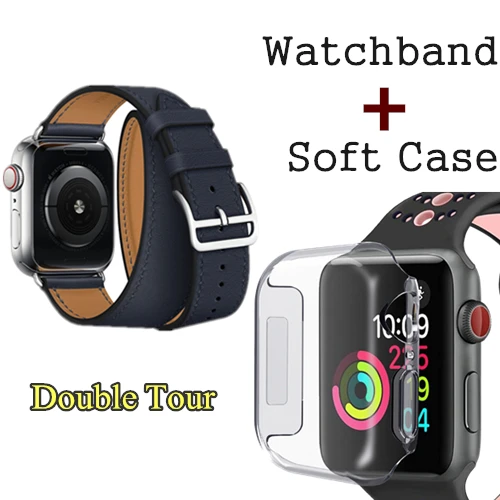 Herm логотип на застежке Свифт кожаный двойной один тур часы ремешок для Apple Watch серии 5 4 3 44 мм 40 мм браслет для iWatch - Цвет ремешка: Indigo