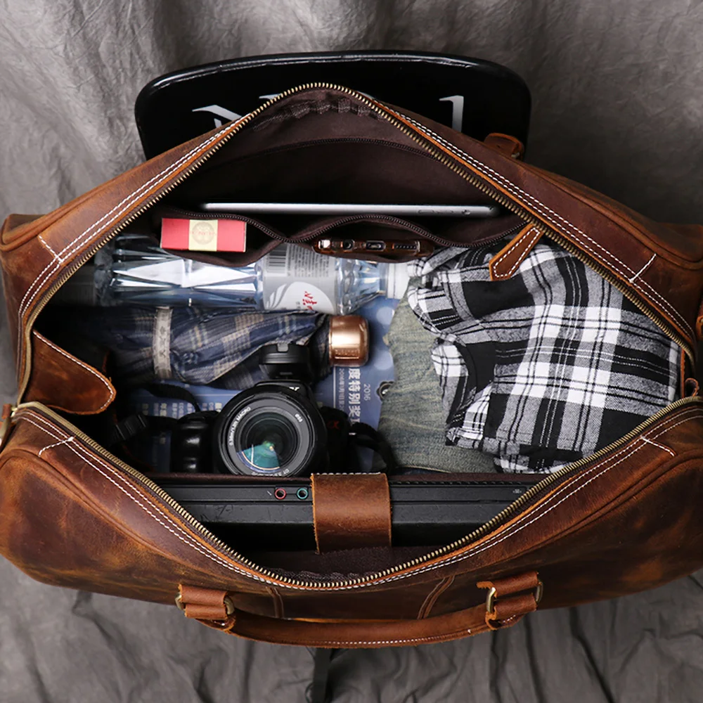 

ZRCX Vintage Men's Hand Luggage Bag Travel Bag Geunine Leather bag Large Capacity Single Shoulder Messenger For 14 Inch Laptop