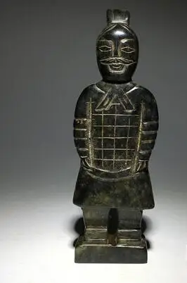 Китайский 100% натуральный черный нефрит резьба Qin Terra хлопковая статуя воинов и