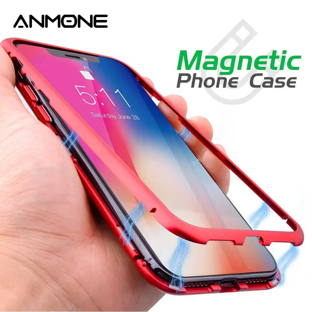 Металлический магнитный чехол ANMONE для iPhone 11 Pro Max XR Магнитный из закаленного