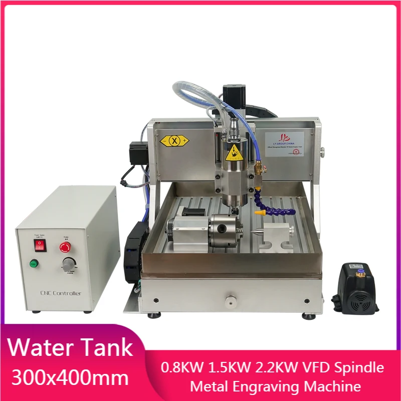 

LYCNC Water Tank Metal Engraving Machine CNC 3040 Router 0.8KW 1.5KW 2.2KW VFD Spindle Aluminum Milling Machine 4 Axis Engraver