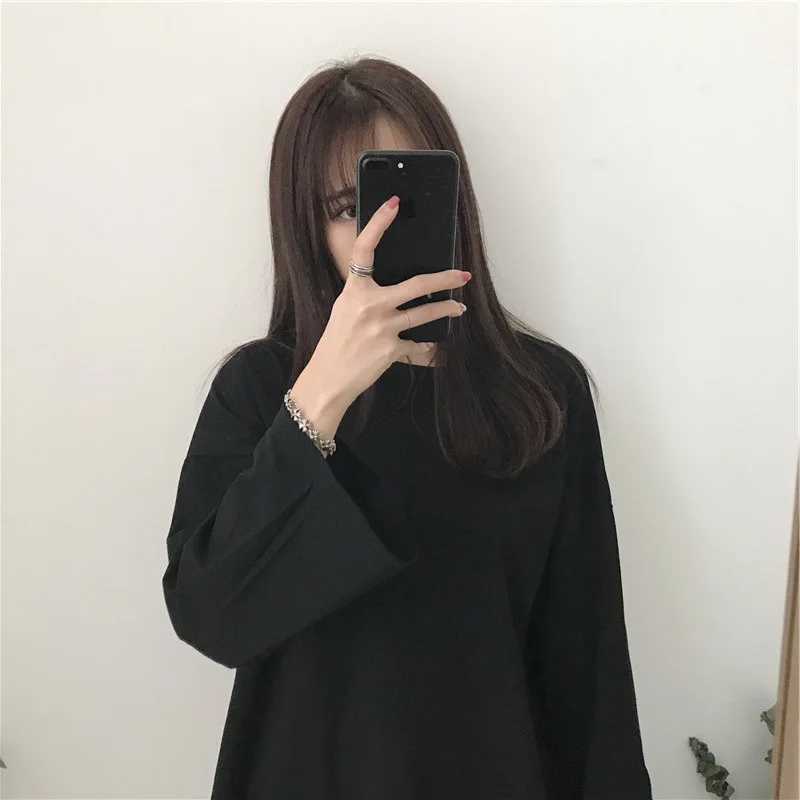

New Women's Loose Style Long-sleeved T-shirt Women Ins Mid-length Bottoming Shirt 2021 Summer Korean Version