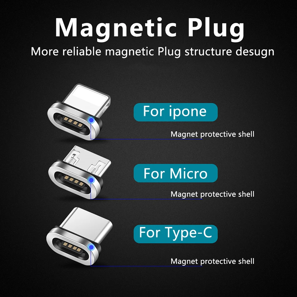 Круглый Магнитный штекер Micro USB C Type кабель для iPhone адаптер магнит зарядное