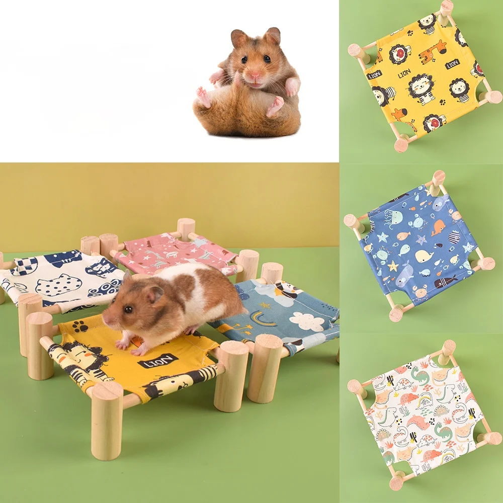 

Breathable Hamster Hammock Rat Wooden Beds House Small Animal Cage Squirrel Guinea Pig Summer Refreshing Nests Pets Supplies