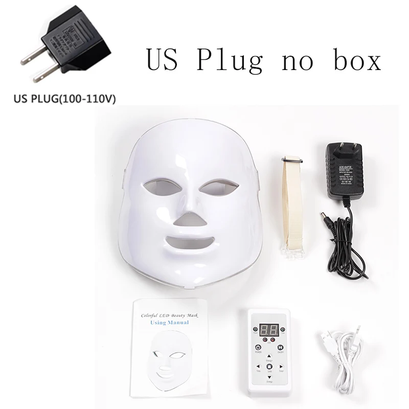 US Plug NO neck Маска led 7 цветов Светодиодная маска для лица светодиодная Корейская фотонная терапия маска для лица машинный светильник терапия маска для акне маска для шеи светодиодная маска для красоты - Цвет: US Plug NO neck