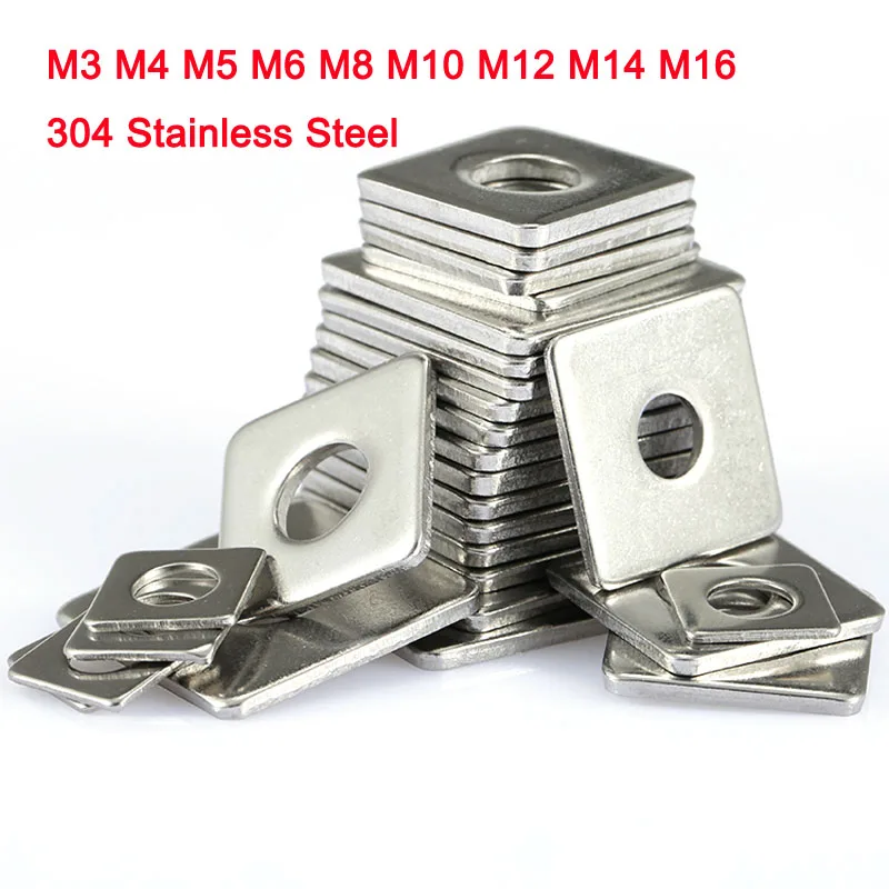 304 A2 Stainless Steel Square Flat Washers Flat Pad Spacer Gasket M3 M4 M5 M6 M8 M10 M12 M14 M16