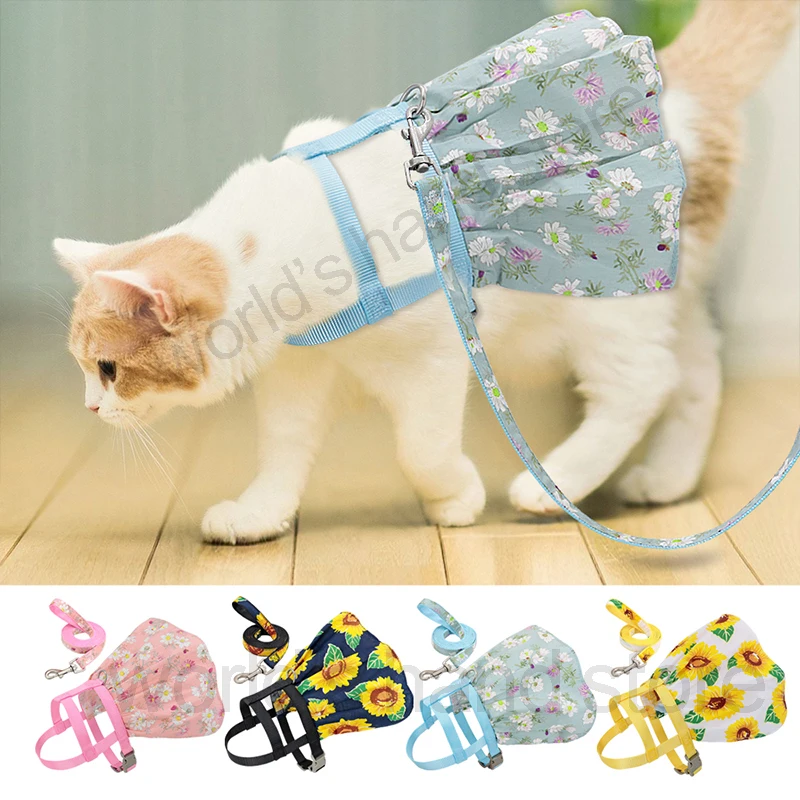 

Small Puppy Dog Cat Clothes Harness Leash Adjustable Floral Printed Pet Harness Vest Dress For Small Medium Dogs Cats Chihuahu