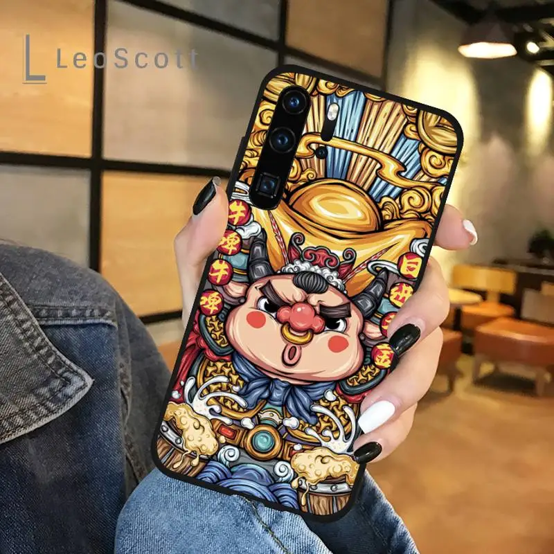 

Chinese painting God of Wealth Lucky Cat Phone Case For Huawei honor Mate P 9 10 20 30 40 Pro 10i 7 8 a x Lite nova 5t