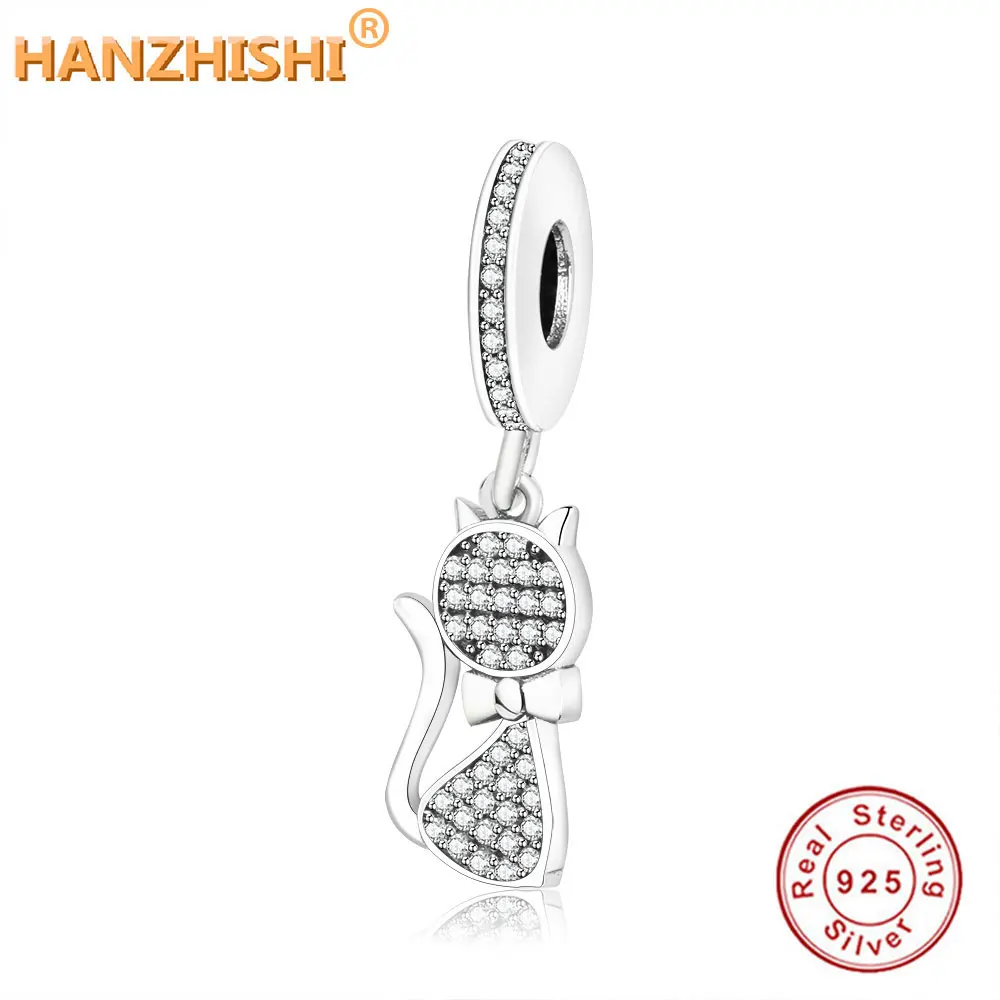 925 стерлингового серебра милое животное кошка очарование бисера с прозрачными