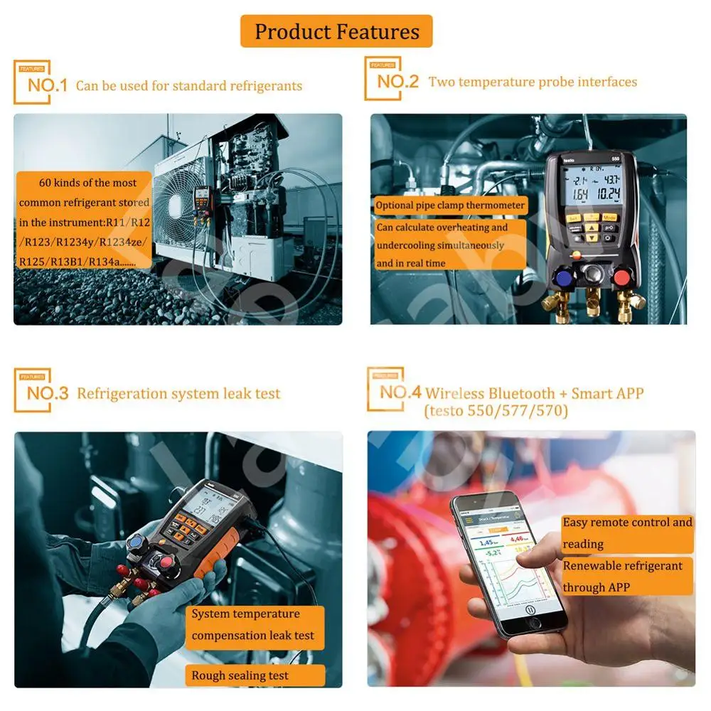 Цифровой манометр Testo 550 2 зажима клапана система для HVAC 0563 1550 Встроенный 60