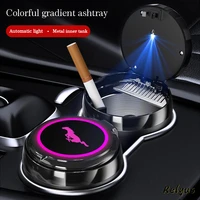 luminous car logo ashtray with led colorful atmosphere light for ford mustang gt shelby convertible coupe auto accessories